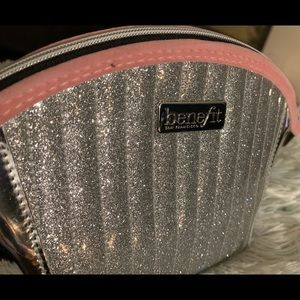 NWOT Benefit Cosmetics Silver and Pink Cosmetic Bag
